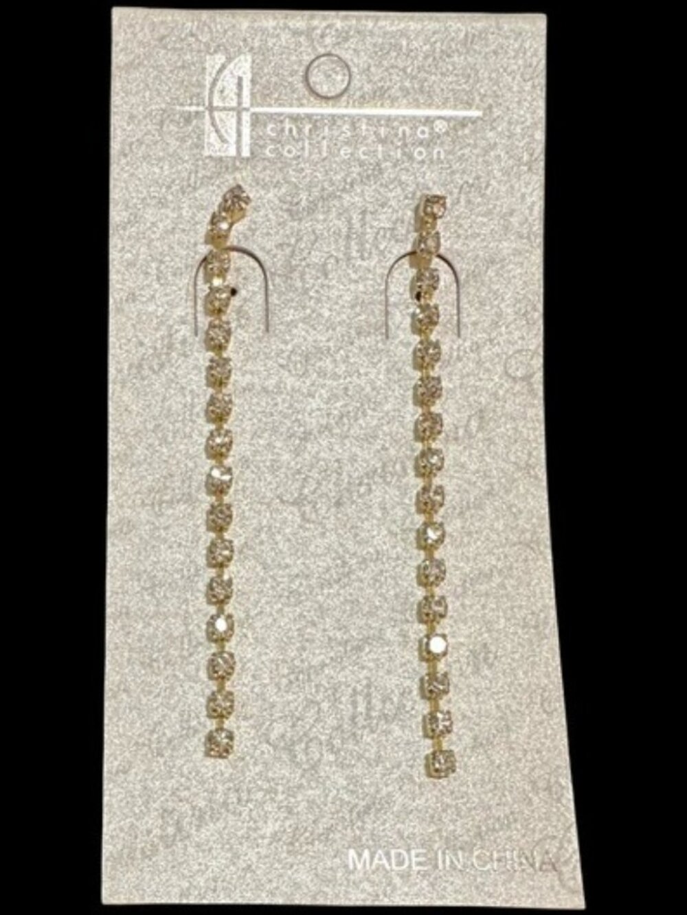 Christina Collection Rhinestone Gold Tone Long Dangle Earrings Womens